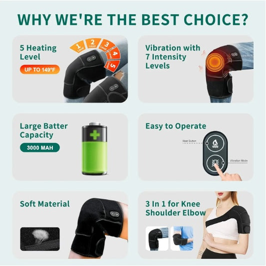 Eated Knee Massager With Vibration, Cordless Heating Pad For Knees, Shoulders And Elbows To Relieve Deep Tissue Pressure, Knee Warming Kit, Heated Knee Pads For Men, Women And Seniors
